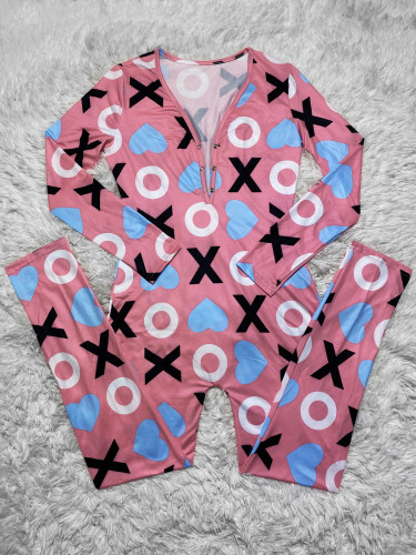 Casual Pattern Printed V Neck Home Jumpsuit
