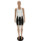 Sexy Solid Patchwork See-through Asymmetrical U Neck Tank Top Two Pieces Skirt Set