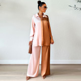 Contrast Color Turndown Neck Shirt And Pants 2 Piece Sets