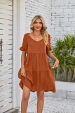 Summer Casual V Neck Three Layer Pleated Dresses