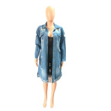Women's Fashion Ripped Fringed Long Sleeve Trench Denim Long Cardigan