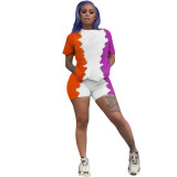 Fashion Color Matching Printed Two Piece Shorts Set