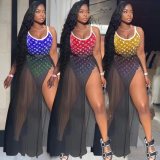 Sling One-piece Swimsuit Rompers + Mesh Long Skirt