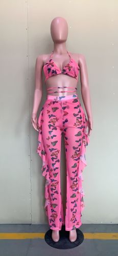 Casual Printed Mesh Two-piece Set with Panties