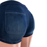 Washed Button Denim Hot Shorts with Pocket