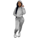 Solid Grey Fleece Hooded Sweatshirt Pant Set