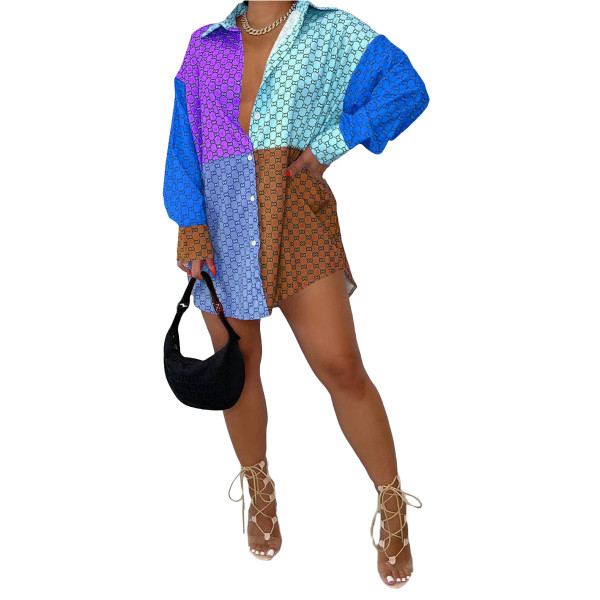 2021 Fall New Color Block Print Full Sleeve T-shirt
