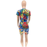 Fashion Graffiti Printed Round Neck Casual Two-piece Set