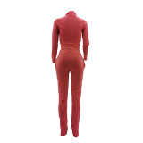 Solid Color Turn-down Neck Sports 2 Piece Set