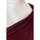 Plus Size Lavish One Shoulder Double-layer Mesh Pleated Dress - Wine Red