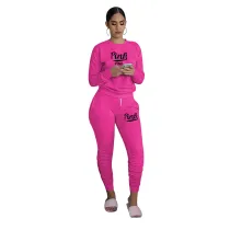 Casual Print Letter Pleated Sweatpants Two Piece with Pockets
