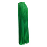Solid Color High Waist Long Pleated Skirts
