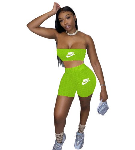 Casual Letter Wrapped Chest Shorts Yoga Set