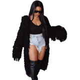 Solid Color Knitted Hand Crochet Fringe Cardigan Sweater