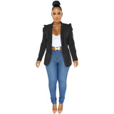 Solid Color Plain Ruched Fashion Blazer