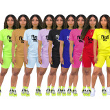 Casual Polyester Printed Sports Two Piece Short Outfits