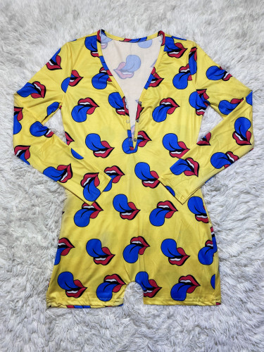 Casual Pattern Printed Loungewear Shorts Rompers