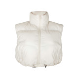 Solid Color Sleeveless Stand Collar Crop Vest Padded Jacket