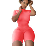 Solid Color High Neck Zipper Activewear Romper
