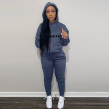 Three-dimensional Silicone Printing Hooded Collar Kangaroo Pocket Tracksuit Set