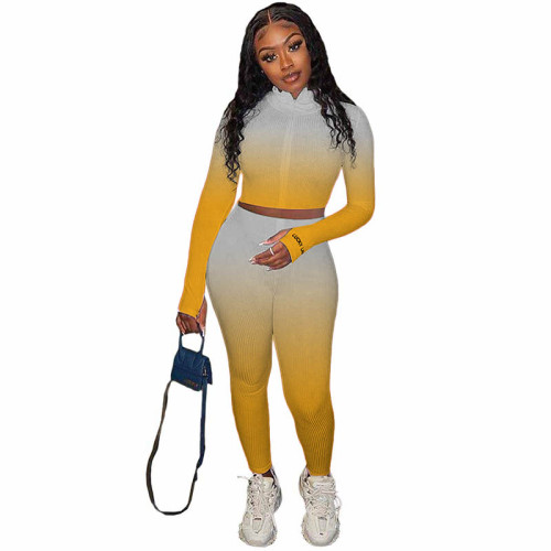 High Neck Gradient Embroidered Letters Sports Two-Piece Set