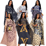 Summer Beach Dress Letters Printed Loose Style Oversized Maxi Dress