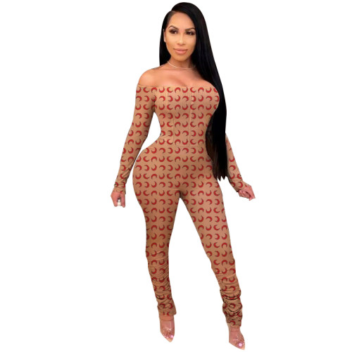 Casual Off Shoulder Stitching Stacked Jumpsuit