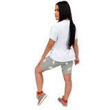 Summer Casual Printed Letter Short Sleeve Shorts Set