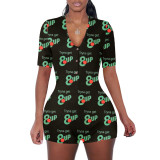 Casual Cartoon Printed Letters Home Short Jumpsuit