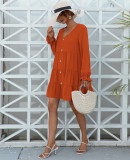 Women's Casual Dress Button Down Shift Tunic Short Sleeve Shift Ruffle V Neck Flowy Swing Dresses
