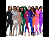 Solid Turtleneck Long Sleeve Bodycon Bodysuit Sports Elasticity Two Piece Pant Set