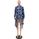 Irregular Printed Hooded Tail Jacket