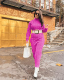 Solid Color Sweater Women High Neck Knit Long Dress without Belt