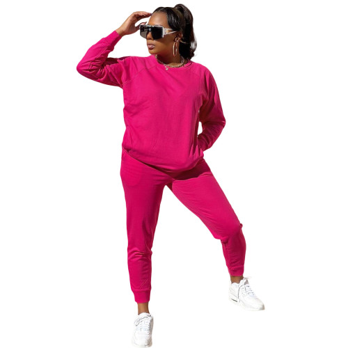 Casual Rose Cotton Pocket Tracksuit Pant Set Spring Autumn Women Sweatpants 2 Pieces