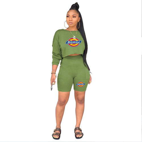 Casual O Neck Long Sleeve Sweatshirt Shorts Set with Pocket