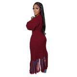 Tassel Trim Open Front Chunky Knit Longline Cardigan