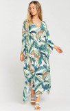 Leaf Print V Neck Beach Dress
