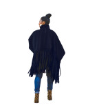 Dark Blue British Style Oversized Fringed Top