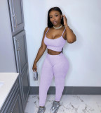 Solid Color Suspender Sports Two Piece Set