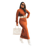 Solid Color Sweater Women High Neck Knit Long Dress without Belt