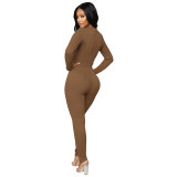 Brown High Elastic Autumn Winter Sweater Set