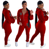 Fashion Printed Letter Zipper Hoodie Sweatshirt Stacked Pant Two-Piece Suit