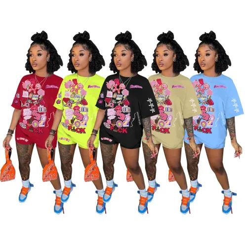 Casual Digital Positioning Printed T-shirt Shorts Two-piece Sets