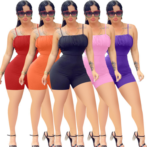 Women Summer Playsuit Solid Color Casual Slim Shorts Bodysuit Lady Straps Backless Rompers