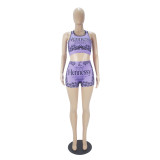 Sexy Graphic Print Tank Top Shorts Set Yoga Pants Set