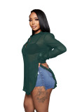 Solid Color Sexy See Through Single-breasted Lapel Slits Chiffon Shirt