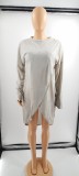 Solid Color Loose Slit Plus Size Outfit Spring Irregular Sweatshirt Basic Dress