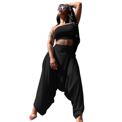 Solid Color Strapless Crop and Harem Pants