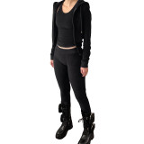 Autumn Winter Double-sided Fleece Vest Hooded Three Piece Set
