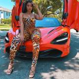 Summer Clothing Leopard Print Sleeveless Strap Jumpsuit